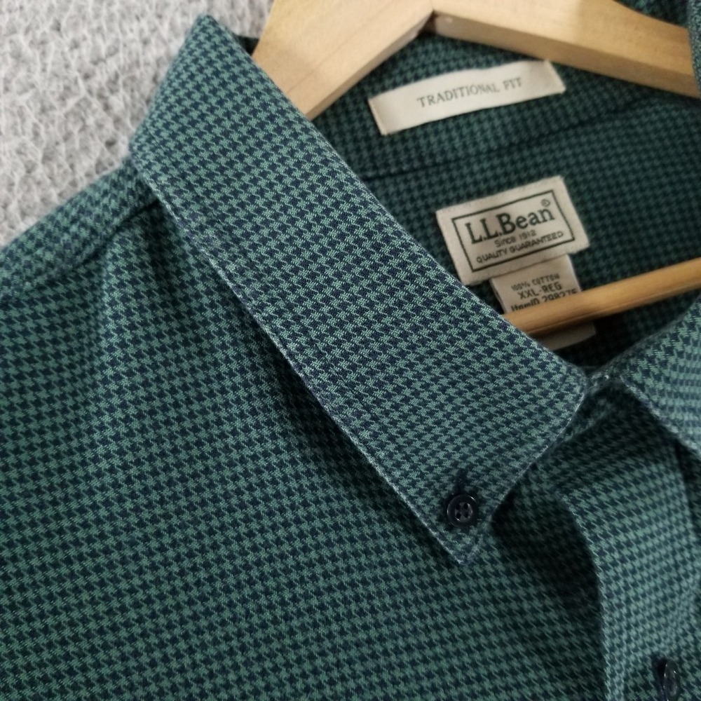 LL Bean Shirt XXL WICKED GOOD Flannel Houndstooth Traditional Fit Outdoor Navy